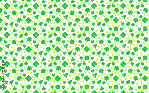 Ready to use geometric floral nature pattern background or texture. Contains green color trees. Suitable for textile or fabric manufacturing. Complex and compact style.