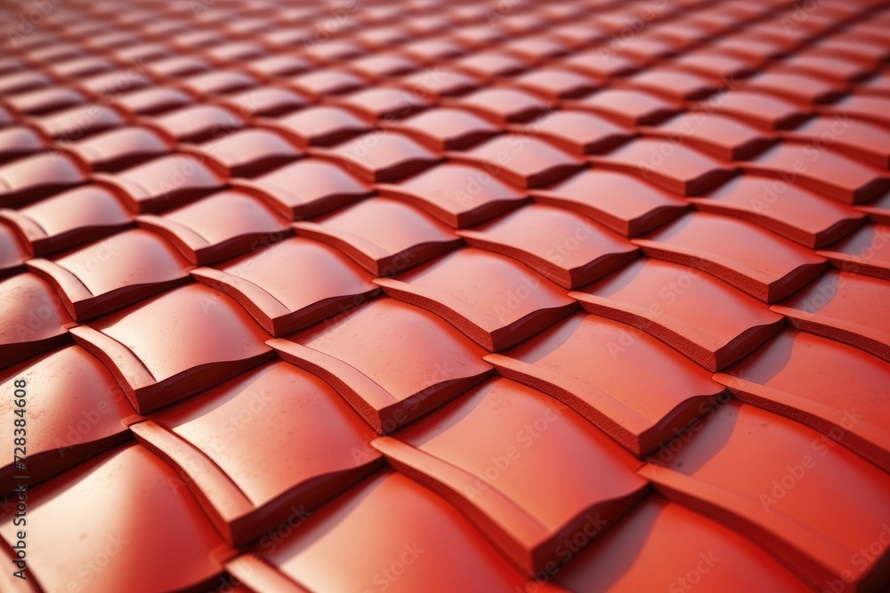 House reconstruction close up with new red tile roof with rain drops .Generative Ai.