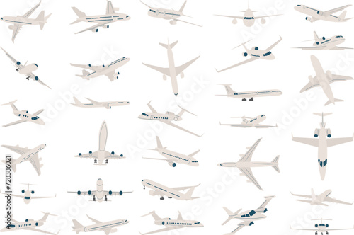 set of airplanes in flat style vector