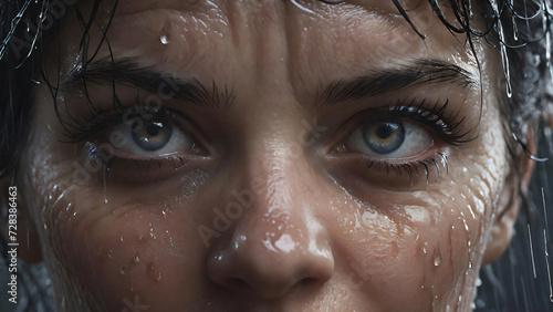 Close-up woman portrait under the rain