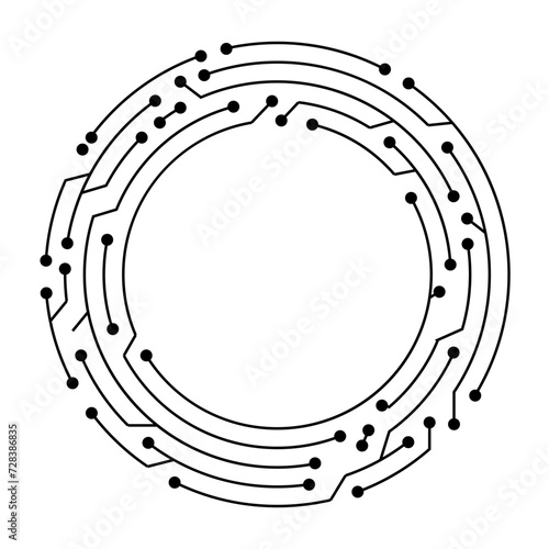 Circuit board circle frame. Abstract digital round frame, hardware board and electronic motherboard pattern vector. Programming science, computer system element