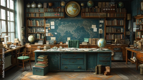 A World of Knowledge A Vintage Office with a Globe and Books Generative AI