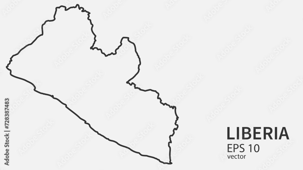 Vector line map of Liberia. Vector design isolated on white background.	
