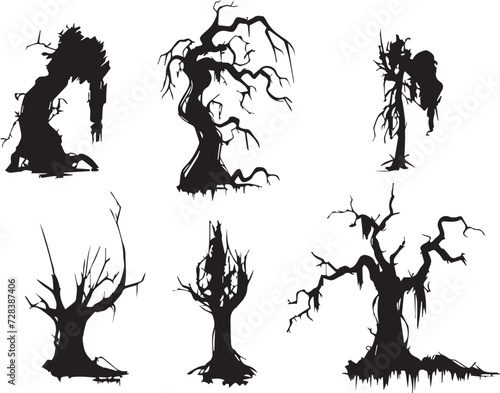 Set Trees. Hand drawn vector illustration 