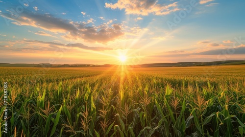 A beautiful sunset over a vast corn field. Perfect for agricultural or rural-themed projects © Fotograf