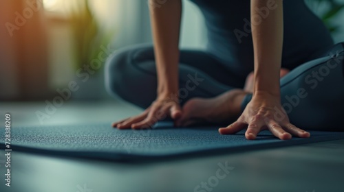 Person practicing yoga on a mat. Suitable for wellness and fitness themes © Fotograf