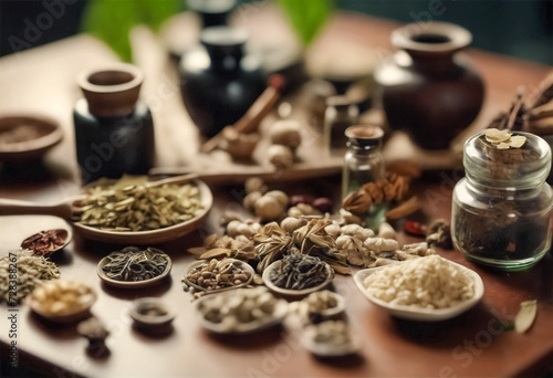 Segreti Erboristici- Ingredienti di Medicina Tradizionale Cinese sulla Tavola photo