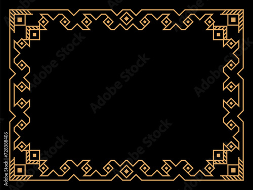 Art deco frame. Vintage linear border. Design a template for invitations, leaflets and greeting cards. Geometric golden frame. The style of the 1920s - 1930s. Vector illustration