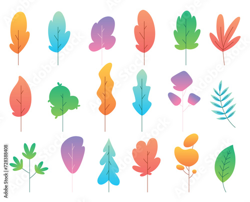 Flat minimal bush, shrub, tree, grass, wild plant icons. Cartoon park or garden, spring landscape elements vector set. Environmental colorful isolated vegetation