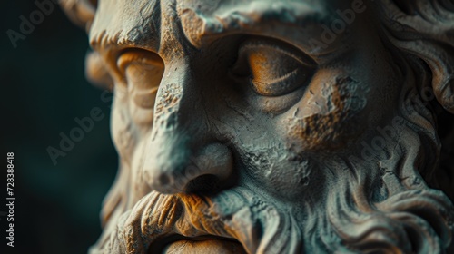 A detailed close-up of a statue featuring a man with a beard. Ideal for historical or artistic projects