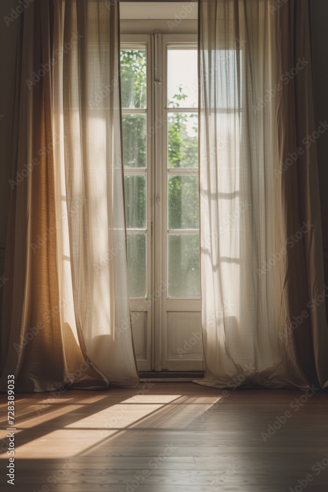 A room with a window and a curtain. Perfect for interior design or real estate concepts A room with a window and a curtain. Perfect for interior design or real estate concepts