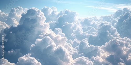 A plane soaring through a sky filled with fluffy clouds. Perfect for travel or aviation themes
