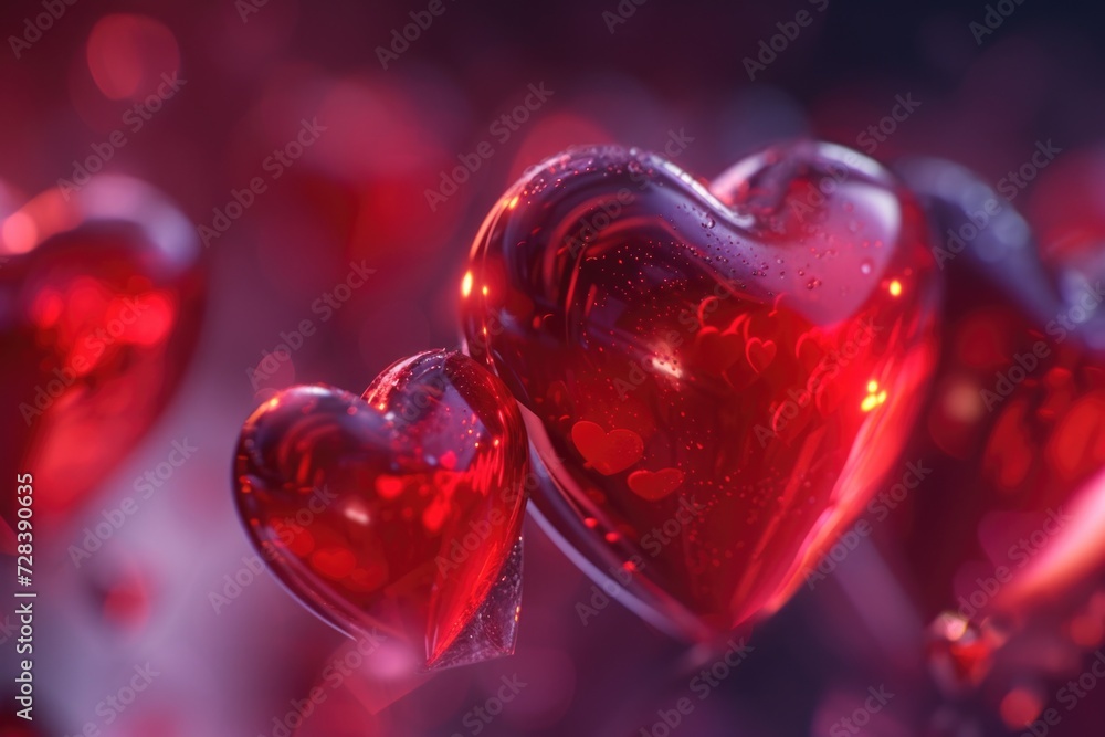 A vibrant collection of red hearts suspended in the air. Ideal for expressing love and affection in various projects A vibrant collection of red hearts suspended in the air. Ideal for expressing love and affection in various projects