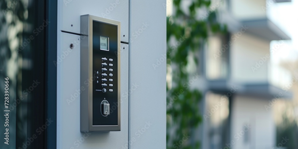 A detailed close-up of a button on a door. Can be used to illustrate the concept of access, security, or entering a space A detailed close-up of a button on a door. Can be used to illustrate the concept of access, security, or entering a space
