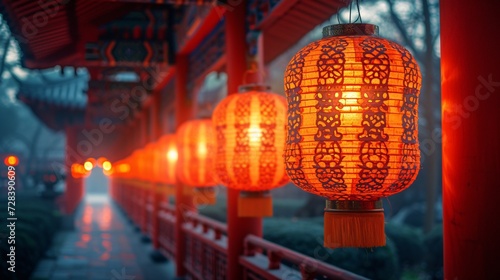 Chinese Lanterns Illuminate the Night Sky Generative AI
