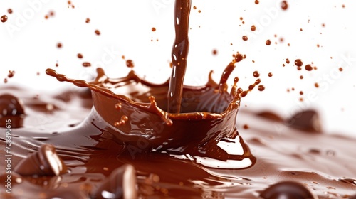 A splash of chocolate pouring into a bowl. Perfect for baking and dessert recipes