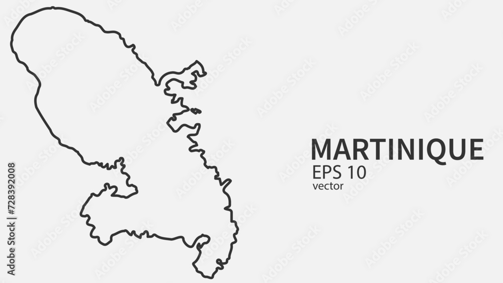 Vector line map of Martinique. Vector design isolated on white background.	
