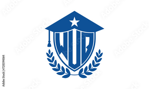 WUQ three letter iconic academic logo design vector template. monogram, abstract, school, college, university, graduation cap symbol logo, shield, model, institute, educational, coaching canter, tech
