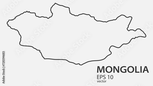 Vector line map of Mongolia. Vector design isolated on white background.  