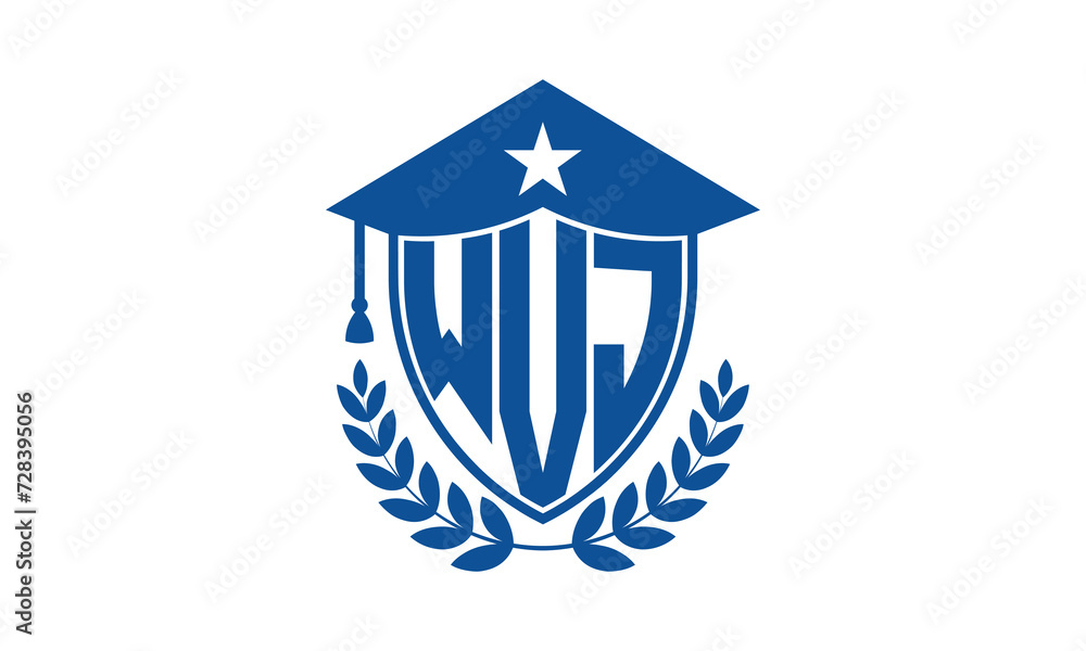 WVJ three letter iconic academic logo design vector template. monogram, abstract, school, college, university, graduation cap symbol logo, shield, model, institute, educational, coaching canter, tech WVJ three letter iconic academic logo design vector template. monogram, abstract, school, college, university, graduation cap symbol logo, shield, model, institute, educational, coaching canter, tech