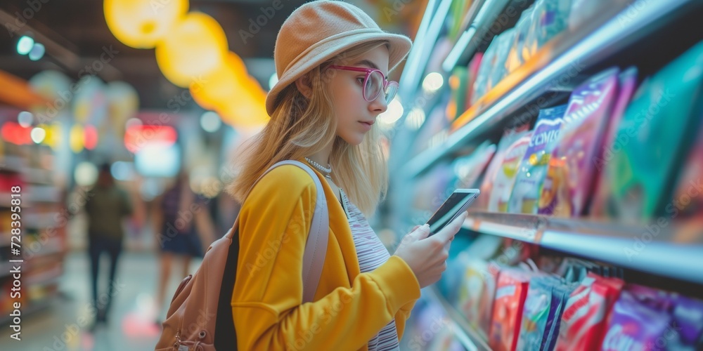 Fototapeta premium shopaholic girl is in a fashion store