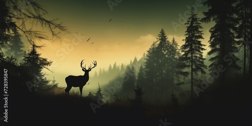 Silhouette of a deer in the forest © xartproduction