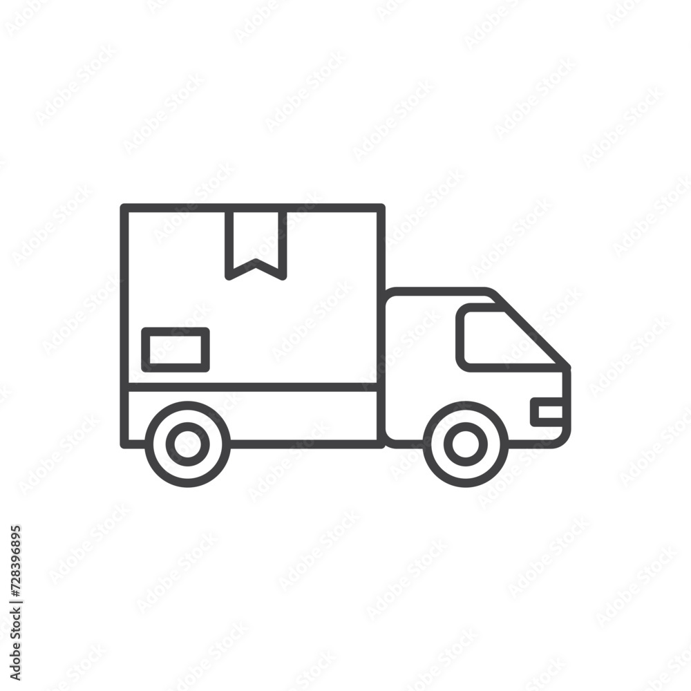 Delivery package box on truck, fast shipping, delivery business logo, dropshipping, line art vector icon. Delivery package box on truck, fast shipping, delivery business logo, dropshipping, line art vector icon.