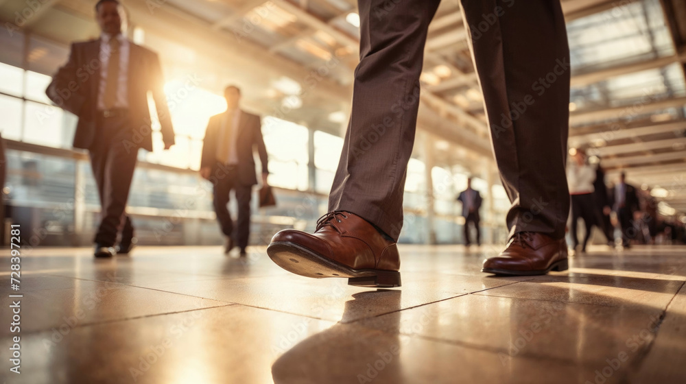 Low angle view of businesspeople walking in airport terminal Low angle view of businesspeople walking in airport terminal