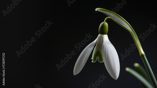 fineart of a macro of a part of a snowdrop flower with dark background	