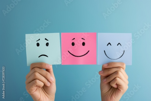 Positive Psychology Emoji client satisfaction Smiley, Icon Illustration customer rating. Smiling cartoon gut reaction. Big grin caress happy smile. action stress management photo