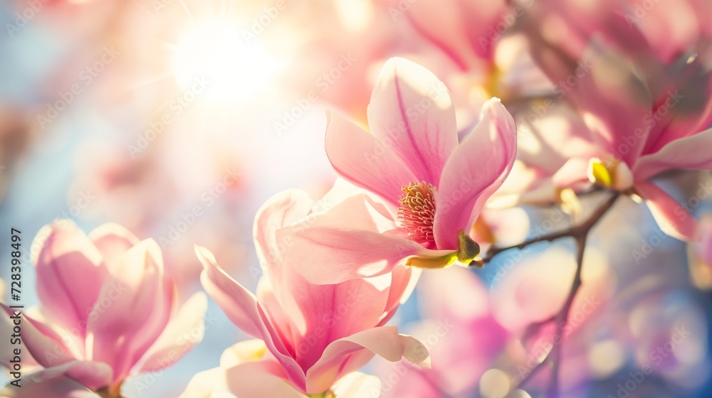 Magnolia tree blossom in springtime. Pink flowers Magnolia tree blossom in springtime. Pink flowers