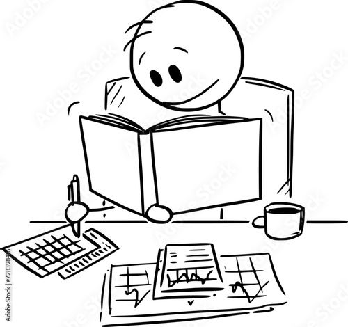 Person Counting or Doing Mathematical Analysis, Vector Cartoon Stick Figure Illustration