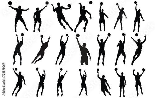 Set of volleyball players silhouettes isolated vector team sports and beach volleyball