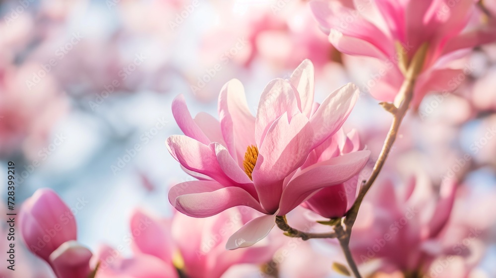 Obraz premium Beautiful magnolia tree blossoms in springtime.