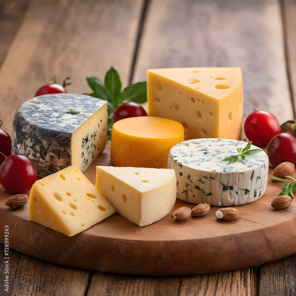 Assorted Cheeses on a Cutting Board