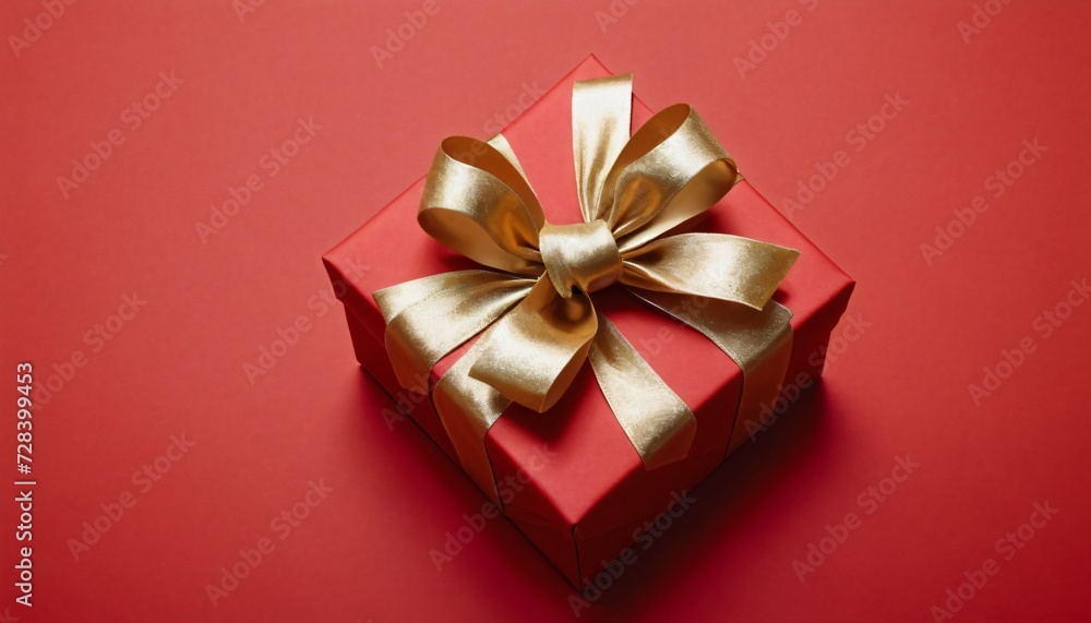 Red Box With Gold Bow on Red Background