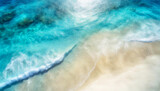 Passe-temps et loisirs en été lors de vacances au bord de mer, avec jolie plage de sable blanc, vague bleu et océan turquoise, vue du ciel