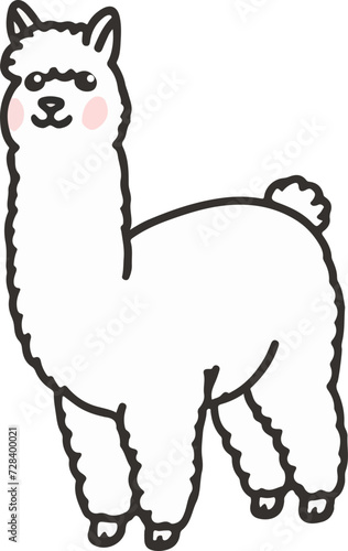 cartoon alpaca with cute face outline illustration, coloring alpaca