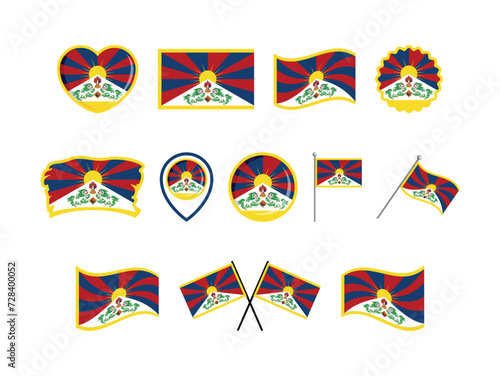 Flag of Tibet icon set vector isolated on a white background. The Tibetan national flag graphic design element. Tibetan flag symbols collection. Tibet flag icons in flat style