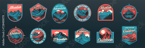 Mountain adventure hipster logos and badges, stickers logos and labels.