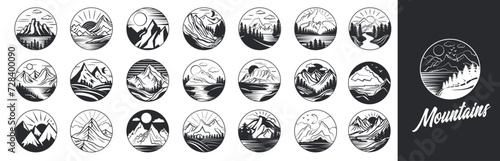 Mountain logo templates collection. Mountain and forest vector illustration set