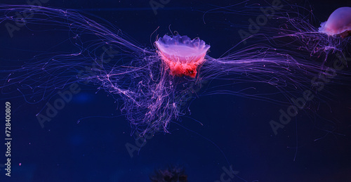 underwater photography of a beautiful lion's mane jellyfish cyanea capillata photo