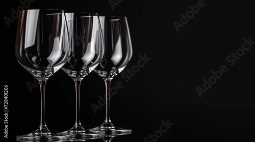 Abstract arrangement of unfilled wine goblets against a dark backdrop.