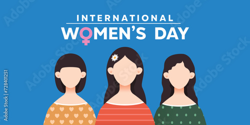 International Women's Day. Cards, banners, posters, social media and more. 2024. Blue Background.