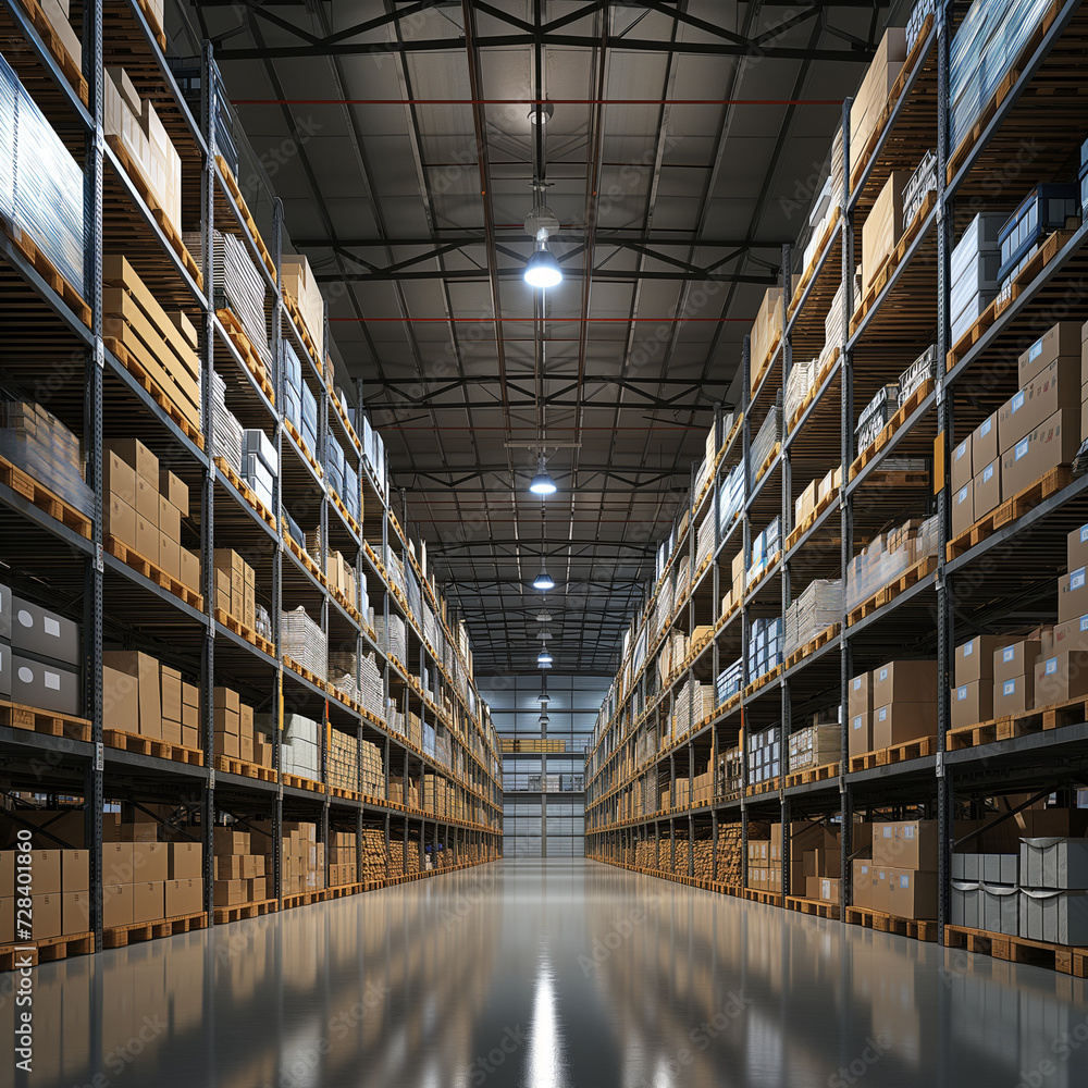 Expansive Warehouse Facility with High Shelf Storage. Generative Al