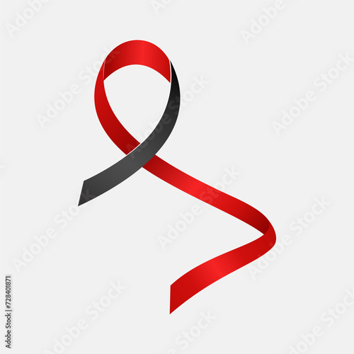 Red and black ribbon awareness Black Lives Matter, Murder Victims, Sepsis, Shwachman-Diamond Syndrome (SDS). Isolated on white background. Vector illustration