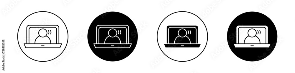 Webinar Icon Set. Online Training Video Virtual Workshop Vector Symbol in a black filled and outlined style. Distance Education Sign.