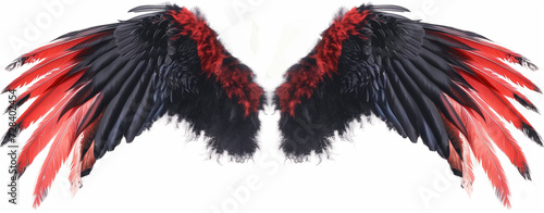 Vivid red and black wings stand out against a pristine white backdrop, creating a striking and captivating image of contrast and beauty photo