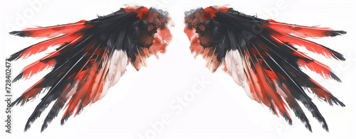 Vivid red and black wings stand out against a pristine white backdrop, creating a striking and captivating image of contrast and beauty photo