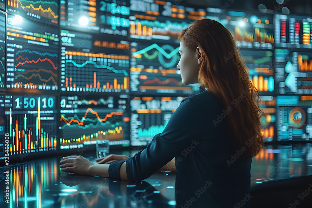 Analyst Financial, Business Technology Concept, Professionals analyzing financial data, with graph and statistics visible, in a busy office setting Analyst Financial, Business Technology Concept, Professionals analyzing financial data, with graph and statistics visible, in a busy office setting